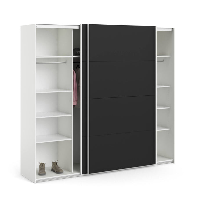 Guardaroba 2 ante Kauri, Mobile camera da letto, Cabina armadio portabiti, Armadio appendiabiti, 243x61 h220 cm, Bianco e Nero