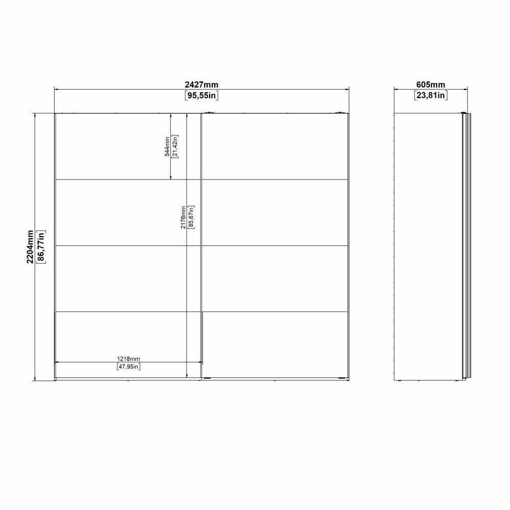 Guardaroba 2 ante Kauri, Mobile camera da letto, Cabina armadio portabiti, Armadio appendiabiti, 243x61 h220 cm, Bianco e Nero