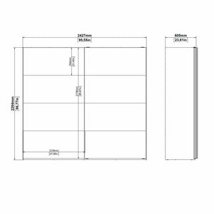 Guardaroba 2 ante Kauri, Mobile camera da letto, Cabina armadio portabiti, Armadio appendiabiti, 243x61 h220 cm, Bianco e Nero