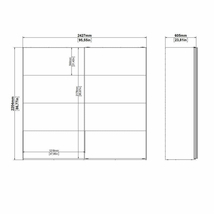 Guardaroba 2 ante Kauri, Mobile camera da letto, Cabina armadio portabiti, Armadio appendiabiti, 243x61 h220 cm, Bianco e Nero