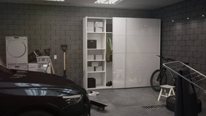 Guardaroba 2 ante Kauri, Mobile camera da letto, Cabina armadio portabiti, Armadio appendiabiti, 243x61 h220 cm, Bianco lucido