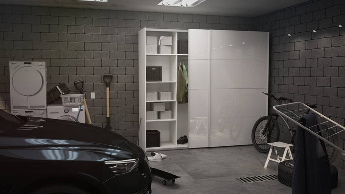 Guardaroba 2 ante Kauri, Mobile camera da letto, Cabina armadio portabiti, Armadio appendiabiti, 243x61 h220 cm, Bianco lucido