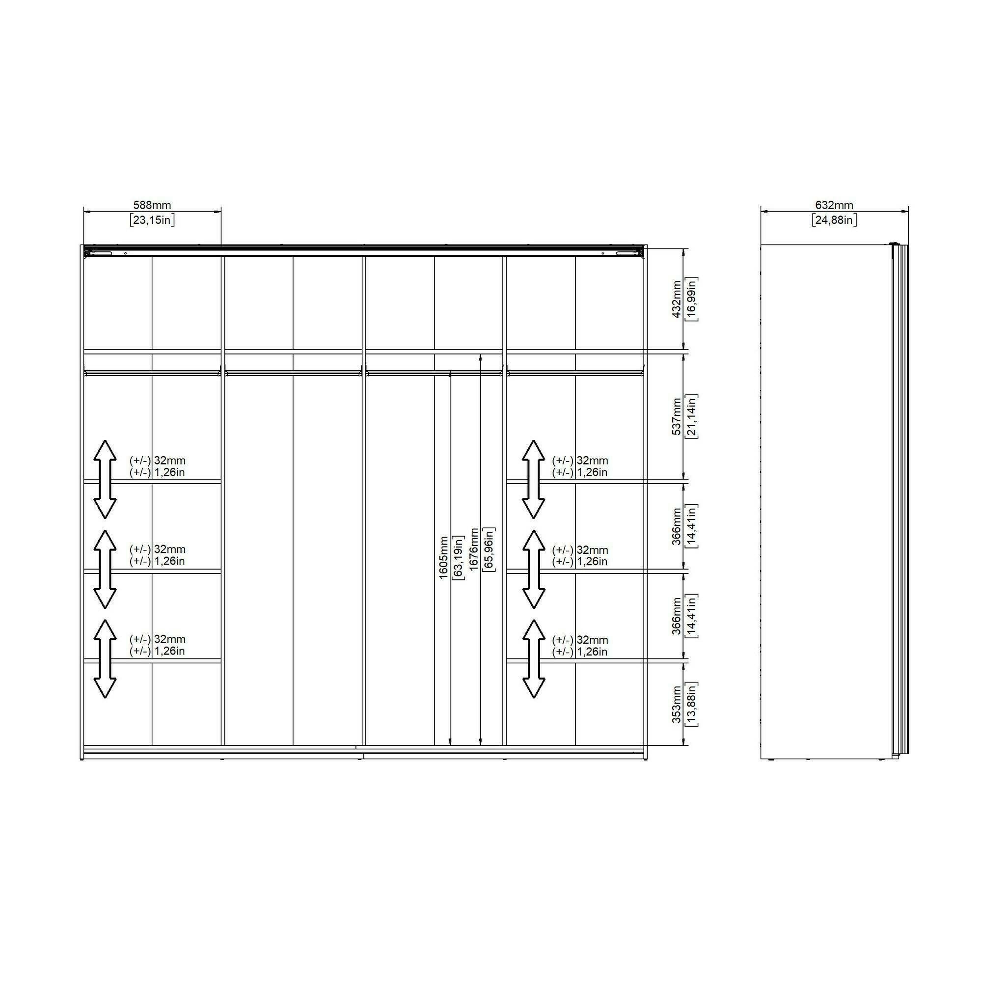 Guardaroba 2 ante Kauri, Mobile camera da letto, Cabina armadio portabiti, Armadio appendiabiti, 243x61 h220 cm, Bianco lucido