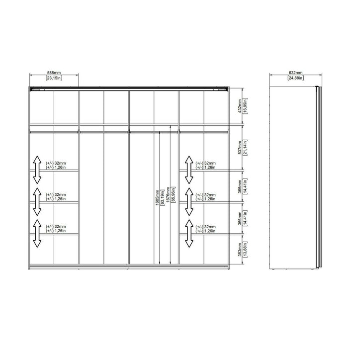 Guardaroba 2 ante Kauri, Mobile camera da letto, Cabina armadio portabiti, Armadio appendiabiti, 243x61 h220 cm, Bianco lucido