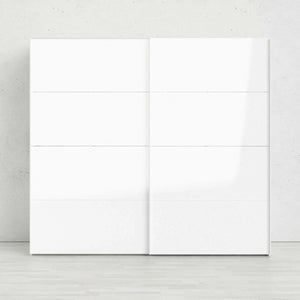 Guardaroba 2 ante Kauri, Mobile camera da letto, Cabina armadio portabiti, Armadio appendiabiti, 243x61 h220 cm, Bianco lucido