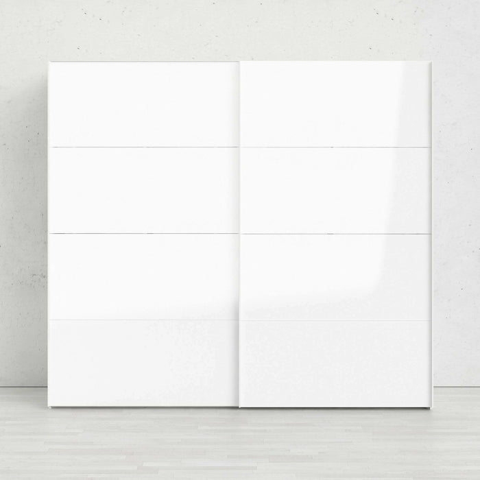 Guardaroba 2 ante Kauri, Mobile camera da letto, Cabina armadio portabiti, Armadio appendiabiti, 243x61 h220 cm, Bianco lucido