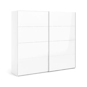 Guardaroba 2 ante Kauri, Mobile camera da letto, Cabina armadio portabiti, Armadio appendiabiti, 243x61 h220 cm, Bianco lucido