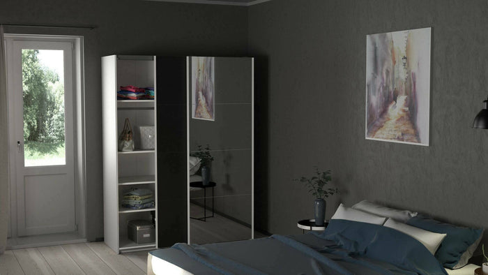 Guardaroba 2 ante Seraphine, Mobile camera da letto, Cabina armadio portabiti, Armadio appendiabiti, 150x61 h200 cm, Bianco e Nero