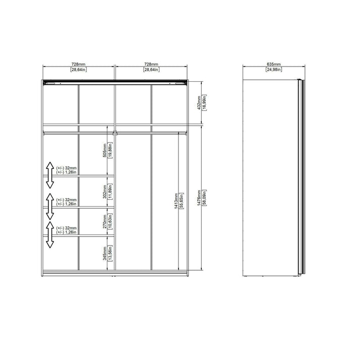 Guardaroba 2 ante Seraphine, Mobile camera da letto, Cabina armadio portabiti, Armadio appendiabiti, 150x61 h200 cm, Bianco e Grigio