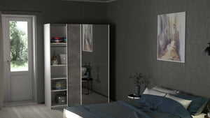 Guardaroba 2 ante Seraphine, Mobile camera da letto, Cabina armadio portabiti, Armadio appendiabiti, 150x61 h200 cm, Bianco e Grigio