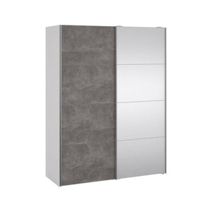 Guardaroba 2 ante Seraphine, Mobile camera da letto, Cabina armadio portabiti, Armadio appendiabiti, 150x61 h200 cm, Bianco e Grigio