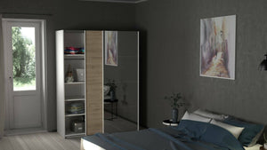 Guardaroba 2 ante Seraphine, Mobile camera da letto, Cabina armadio portabiti, Armadio appendiabiti, 150x61 h200 cm, Bianco e Rovere