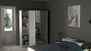 Guardaroba 2 ante Seraphine, Mobile camera da letto, Cabina armadio portabiti, Armadio appendiabiti, 150x61 h200 cm, Bianco lucido