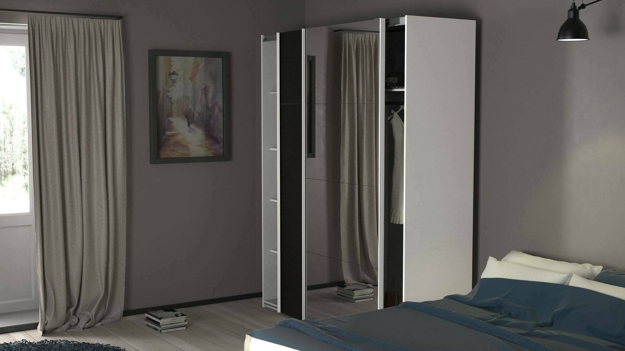 Guardaroba 2 ante Taxus, Mobile camera da letto, Cabina armadio portabiti, Armadio appendiabiti, 182x61 h220 cm, Bianco e Nero
