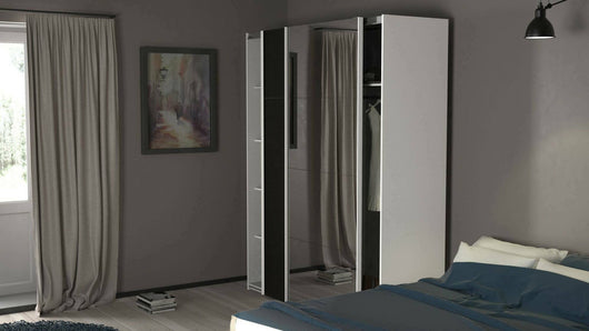 Guardaroba 2 ante Taxus, Mobile camera da letto, Cabina armadio portabiti, Armadio appendiabiti, 182x61 h220 cm, Bianco e Nero