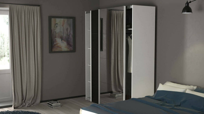 Guardaroba 2 ante Taxus, Mobile camera da letto, Cabina armadio portabiti, Armadio appendiabiti, 182x61 h220 cm, Bianco e Nero