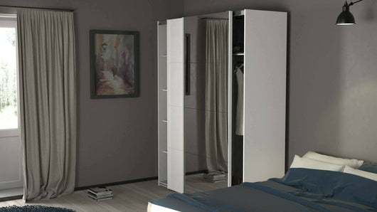 Guardaroba 2 ante Taxus, Mobile camera da letto, Cabina armadio portabiti, Armadio appendiabiti, 182x61 h220 cm, Bianco lucido