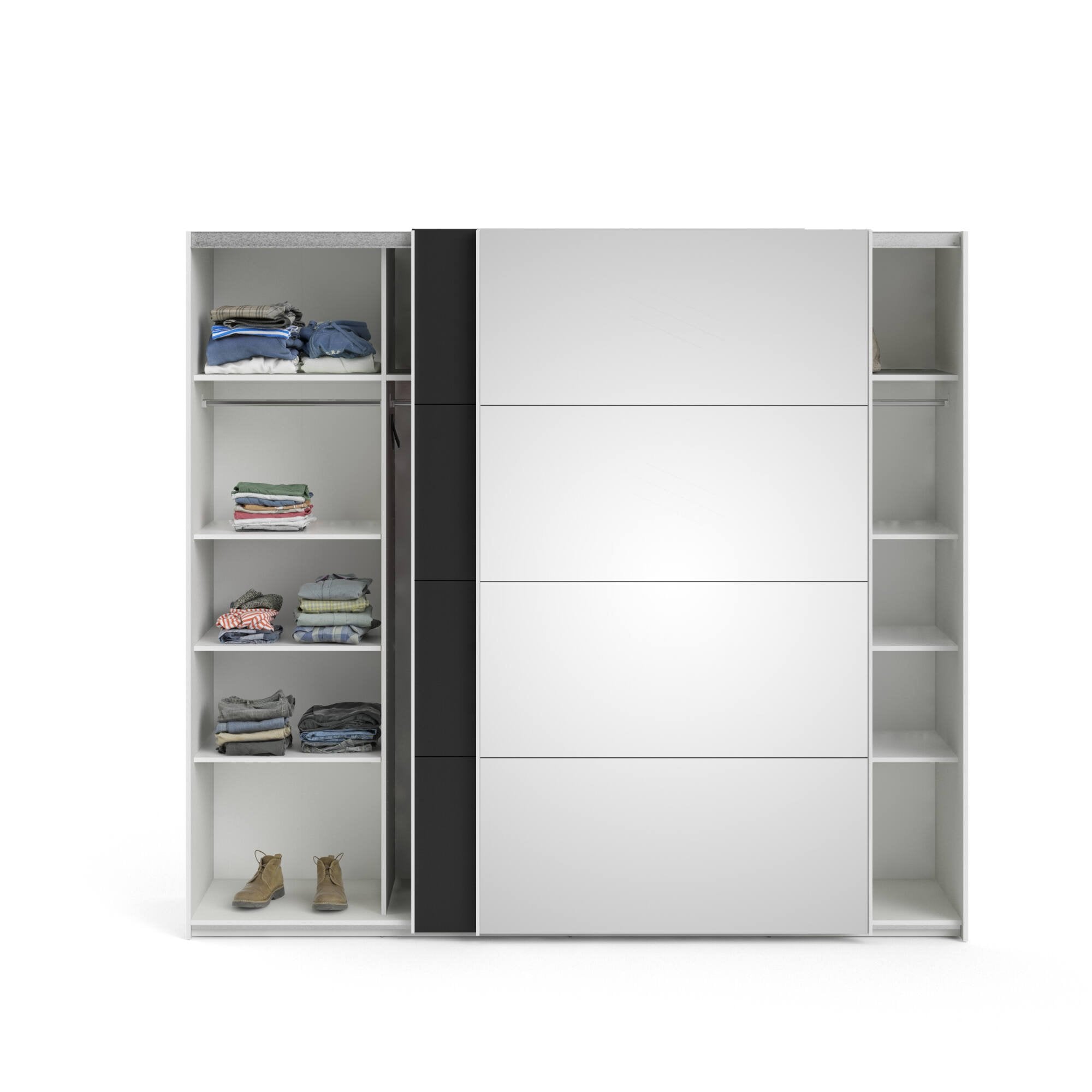 Guardaroba 2 ante Catalina, Mobile camera da letto, Cabina armadio portabiti, Armadio appendiabiti, 243x61 h220 cm, Bianco e Nero