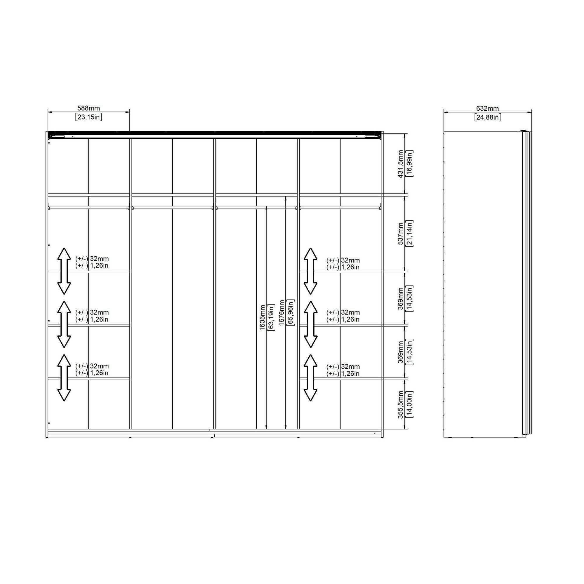 Guardaroba 2 ante Catalina, Mobile camera da letto, Cabina armadio portabiti, Armadio appendiabiti, 243x61 h220 cm, Bianco e Nero