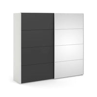 Guardaroba 2 ante Catalina, Mobile camera da letto, Cabina armadio portabiti, Armadio appendiabiti, 243x61 h220 cm, Bianco e Nero