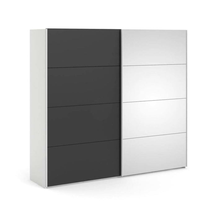 Guardaroba 2 ante Catalina, Mobile camera da letto, Cabina armadio portabiti, Armadio appendiabiti, 243x61 h220 cm, Bianco e Nero