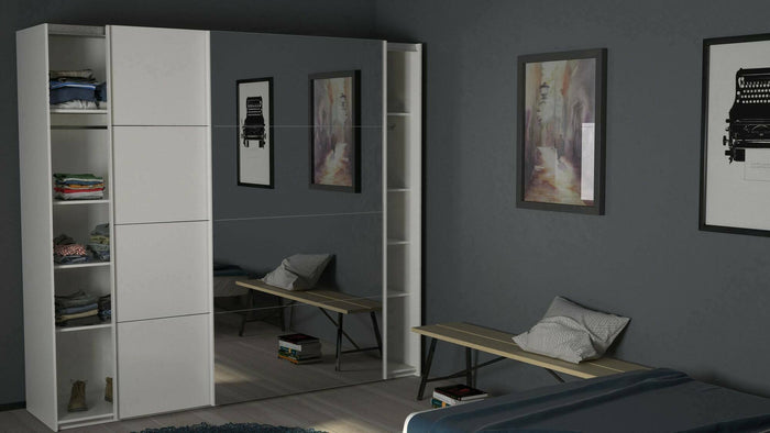 Guardaroba 2 ante Catalina, Mobile camera da letto, Cabina armadio portabiti, Armadio appendiabiti, 243x61 h220 cm, Bianco lucido
