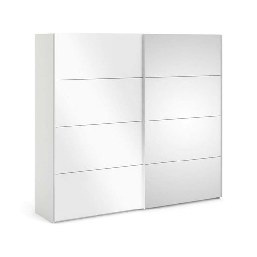 Guardaroba 2 ante Catalina, Mobile camera da letto, Cabina armadio portabiti, Armadio appendiabiti, 243x61 h220 cm, Bianco lucido