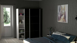 Guardaroba 2 ante Maurice, Mobile camera da letto, Cabina armadio portabiti, Armadio appendiabiti, 150x61 h200 cm, Bianco e Nero