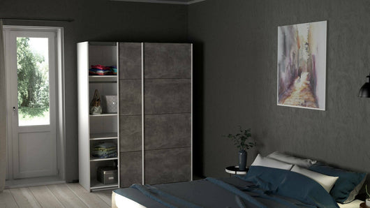 Guardaroba 2 ante Maurice, Mobile camera da letto, Cabina armadio portabiti, Armadio appendiabiti, 150x61 h200 cm, Bianco e Grigio