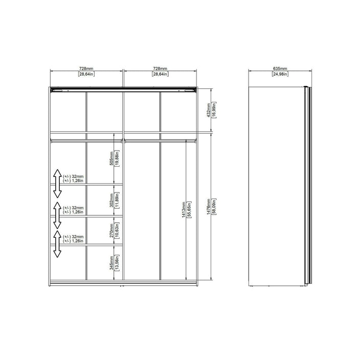 Guardaroba 2 ante Maurice, Mobile camera da letto, Cabina armadio portabiti, Armadio appendiabiti, 150x61 h200 cm, Bianco e Rovere