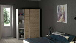 Guardaroba 2 ante Maurice, Mobile camera da letto, Cabina armadio portabiti, Armadio appendiabiti, 150x61 h200 cm, Bianco e Rovere