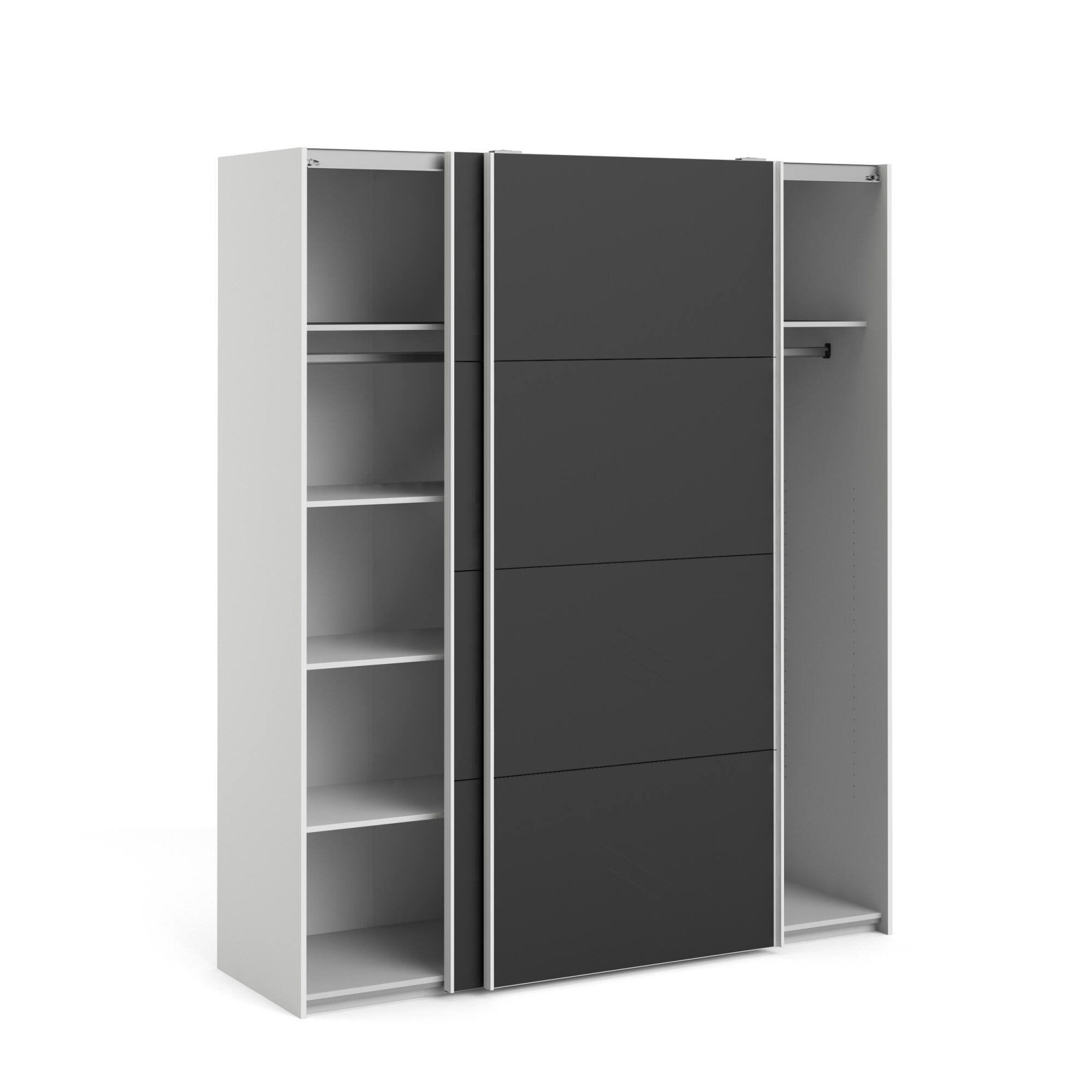 Guardaroba 2 ante Paeng, Mobile camera da letto, Cabina armadio portabiti, Armadio appendiabiti, 182x61 h220 cm, Bianco e Nero