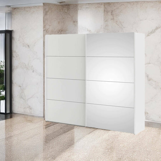 Guardaroba 2 ante Tobie, Mobile camera da letto, Cabina armadio portabiti, Armadio appendiabiti, 243x61 h220 cm, Bianco lucido