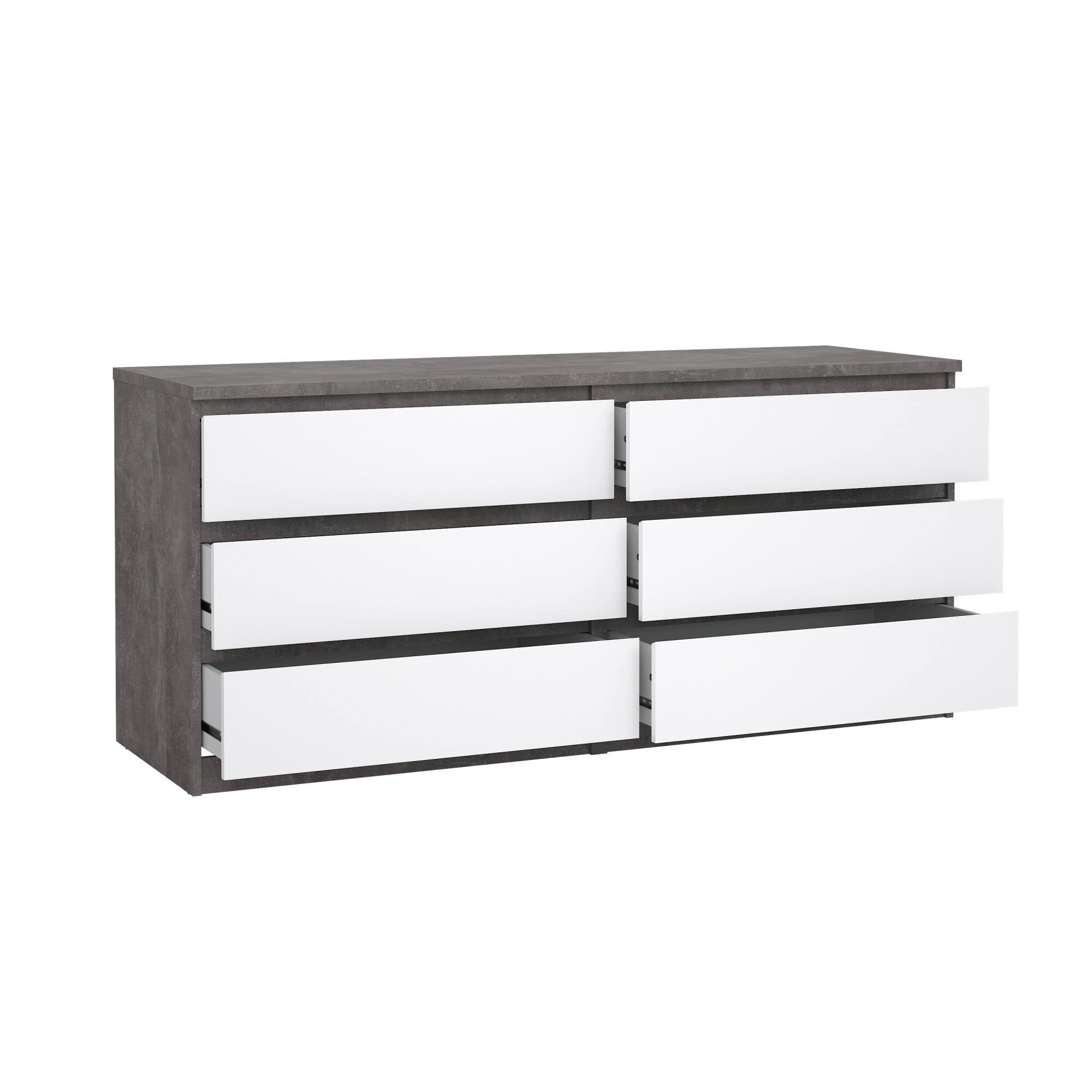 Credenza Abacadabra, Buffet da soggiorno, Madia da salotto, Dispensa da cucina, 154x50 h70 cm, Cemento e Bianco lucido