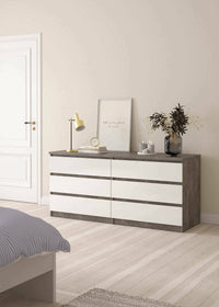 Credenza Abacadabra, Buffet da soggiorno, Madia da salotto, Dispensa da cucina, 154x50 h70 cm, Cemento e Bianco lucido