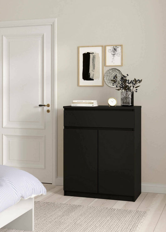 Credenza Genziana, Buffet da soggiorno, Madia da salotto, Dispensa da cucina, 80x40 h100 cm, Nero