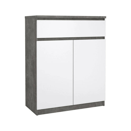 Credenza Genziana, Buffet da soggiorno, Madia da salotto, Dispensa da cucina, 80x40 h100 cm, Cemento e Bianco lucido