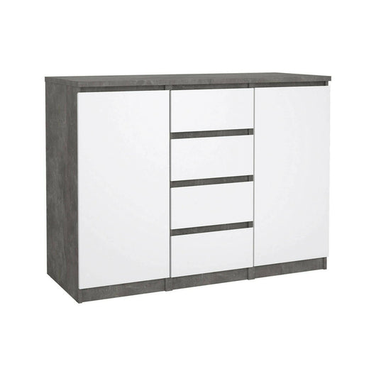 Credenza Angelika, Buffet da soggiorno, Madia da salotto, Dispensa da cucina, 121x50 h91 cm, Cemento e Bianco lucido