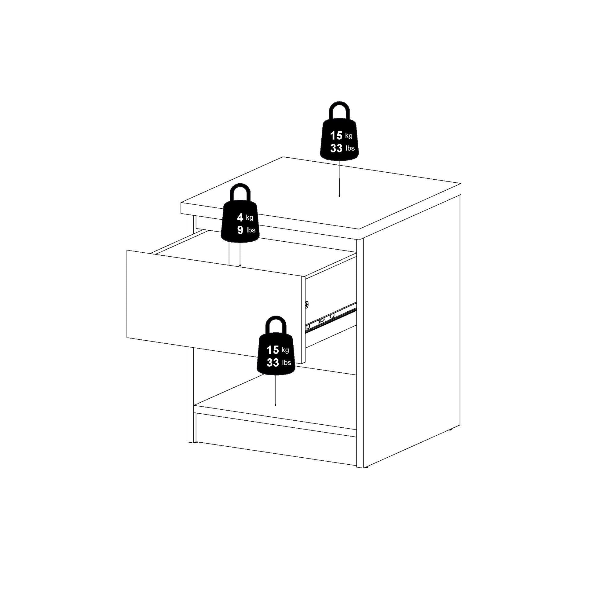 Comodino Scolastica, Comò basso, Tavolino da notte, Mensola da letto, 40x40 h50 cm, Bianco