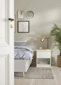 Comodino Scolastica, Comò basso, Tavolino da notte, Mensola da letto, 40x40 h50 cm, Bianco