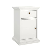 Comodino Mauricette, Comò basso, Tavolino da notte, Mensola da letto, 44x40 h70 cm, Bianco