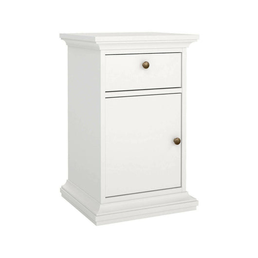 Comodino Mauricette, Comò basso, Tavolino da notte, Mensola da letto, 44x40 h70 cm, Bianco