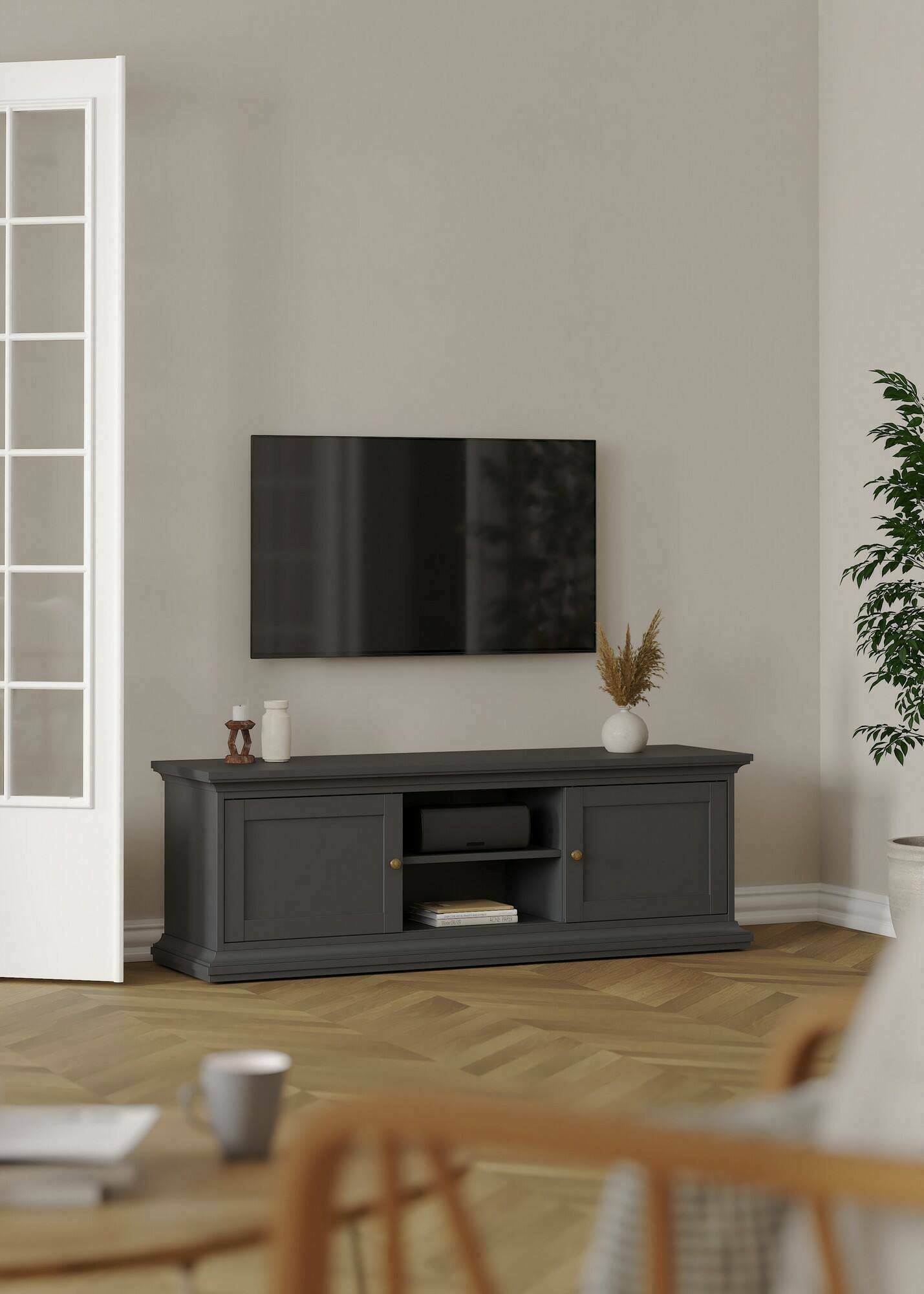 Mobile porta TV Ziba, Credenza da soggiorno, Armadio basso per TV, Base parete attrezzata, 149x42 h51 cm, Grigio