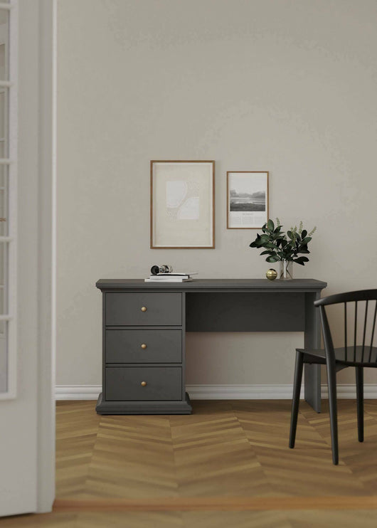 Scrivania Agia, Scrittoio multiuso, Tavolo per ufficio porta PC, Piano di lavoro, 130x62 h74 cm, Grigio