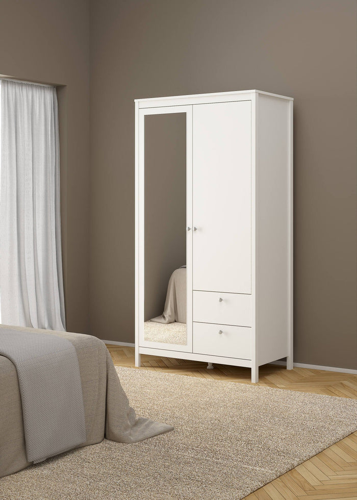 Guardaroba 2 ante Lagertha, Mobile camera da letto, Cabina armadio portabiti, Armadio appendiabiti, 102x58 h199 cm, Bianco