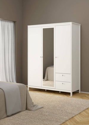 Guardaroba 3 ante Rufina, Mobile camera da letto, Cabina armadio portabiti, Armadio appendiabiti, 150x58 h199 cm, Bianco