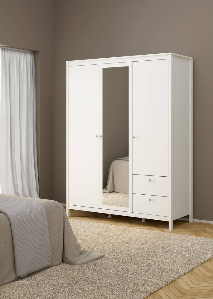Guardaroba 3 ante Rufina, Mobile camera da letto, Cabina armadio portabiti, Armadio appendiabiti, 150x58 h199 cm, Bianco