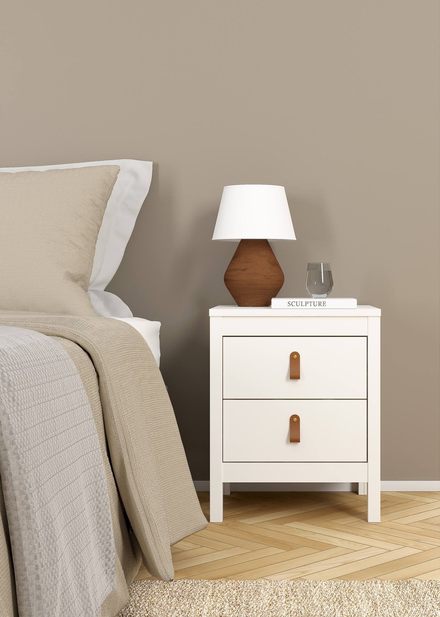 Comodino Fred, Comò basso, Tavolino da notte, Mensola da letto, 44x38 h54 cm, Bianco