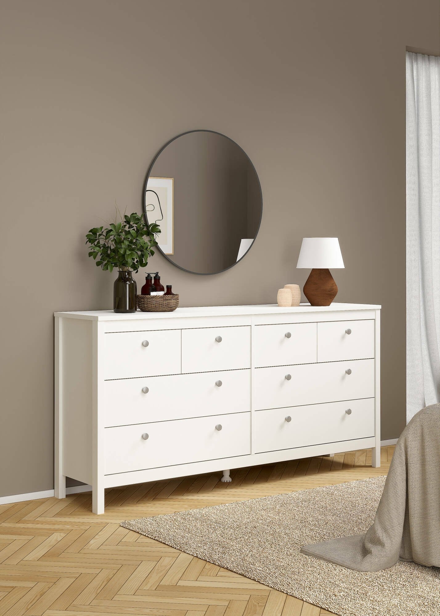 Credenza Kovsova, Buffet da soggiorno, Madia da salotto, Dispensa da cucina, 160x38 h80 cm, Bianco