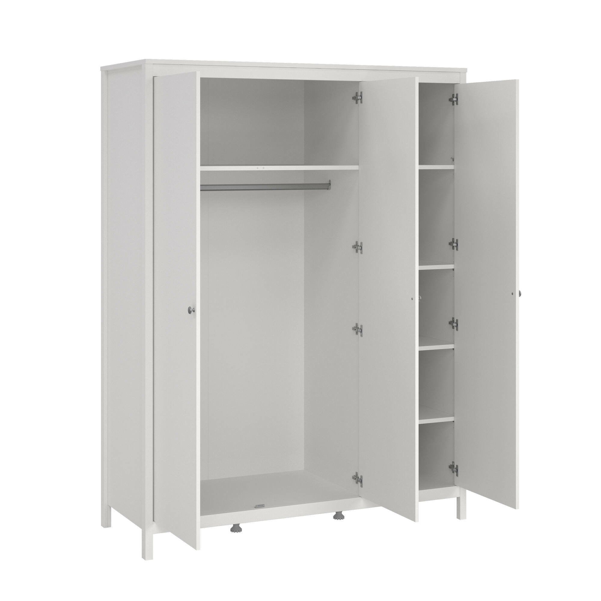 Guardaroba 3 ante Conti, Mobile camera da letto, Cabina armadio portabiti, Armadio appendiabiti, 150x58 h199 cm, Bianco